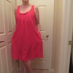 WEEKEND MAX MARA Pink Coral 100%Silk, Sleeveless Flowy Midi Dress w/ POCKETS! 14